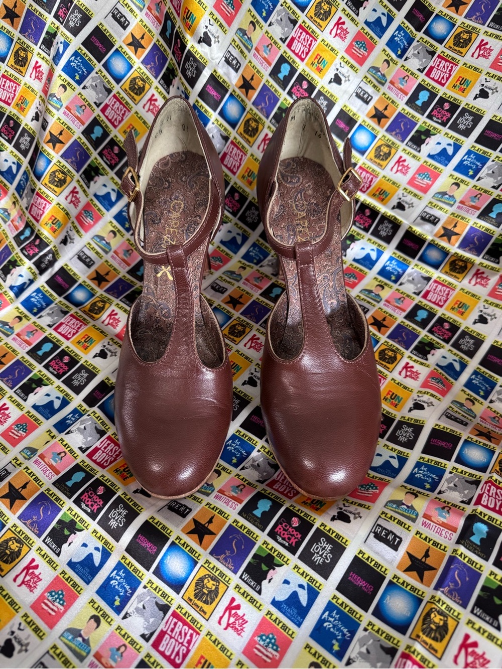 Womenโs T-Strap Capezio character shoes in Brown